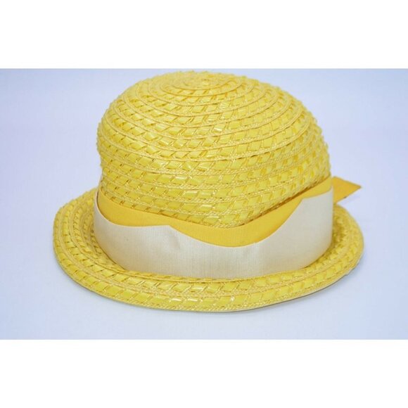 Cherry and Webb Mid Century Yellow Straw Ribbon Sunday Dress Hat